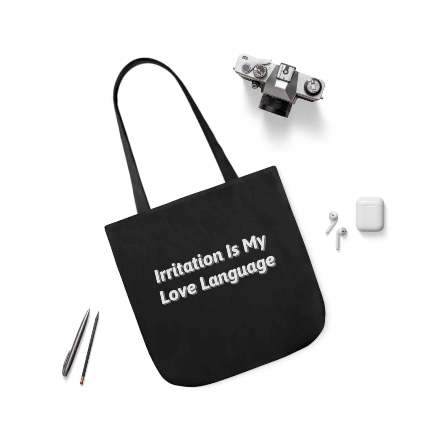 Irritation Is My Love Language Polyester Canvas Tote Bag in Black