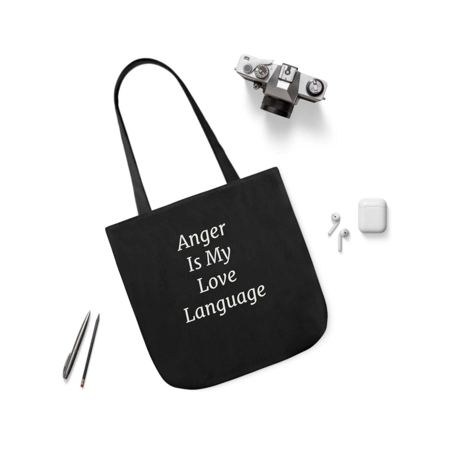 Anger Is My Love Language Polyester Canvas Tote Bag in Black