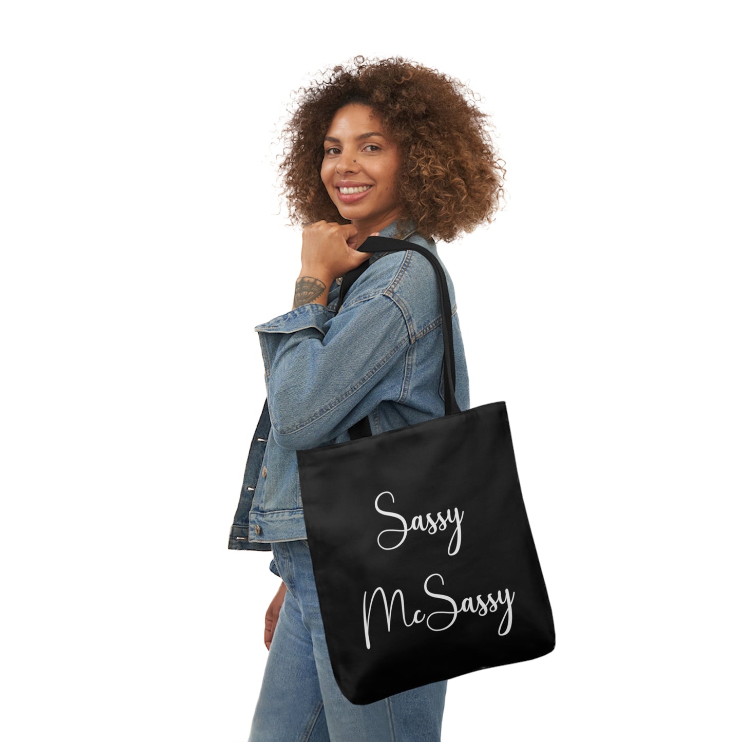 Sassy McSassy Polyester Canvas Tote Bag in Black