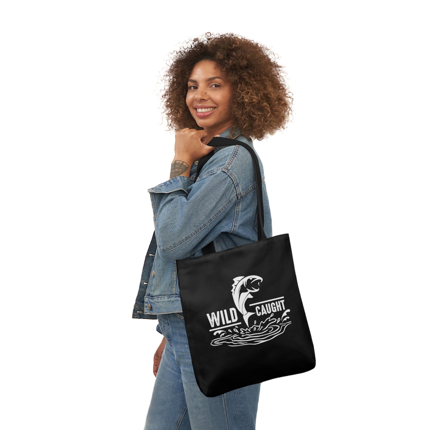 Wild Caught Polyester Canvas Tote Bag in Black