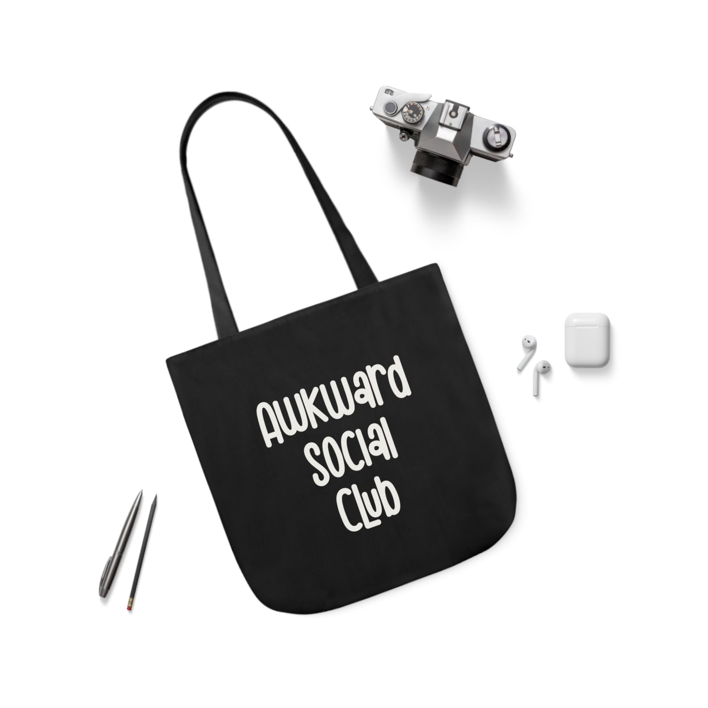 Awkward Social Club Polyester Canvas Tote Bag in Black