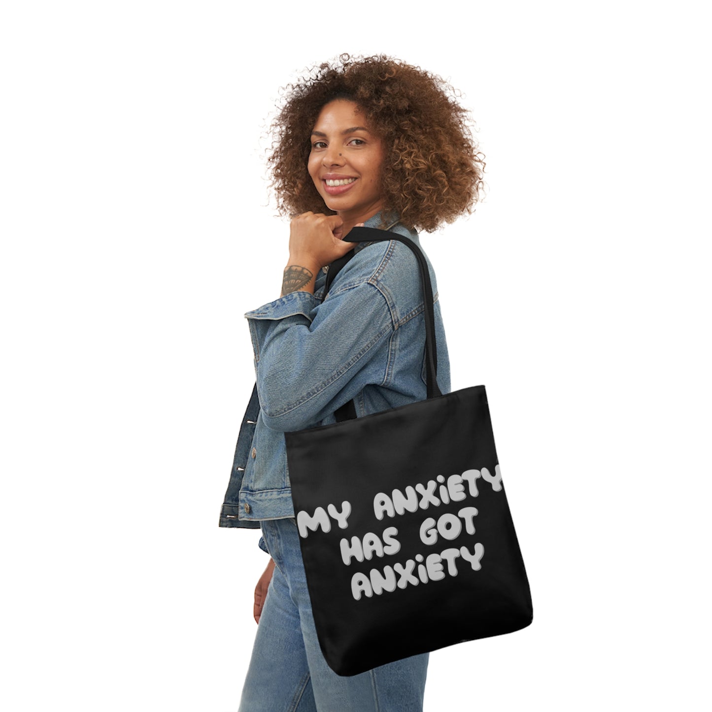 My Anxiety Has Got Anxiety Polyester Canvas Tote Bag in Black