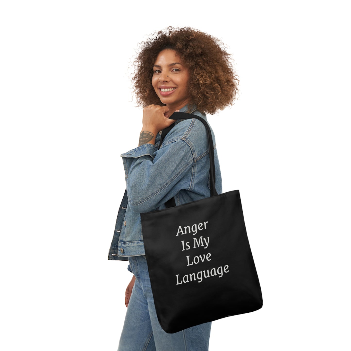 Anger Is My Love Language Polyester Canvas Tote Bag in Black